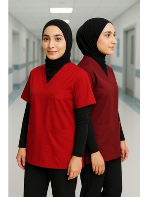 Mirach 2’li Paket Tesettür Scrubs Geniş Kalıp 4 Cep Uzun Oversize Model Rahat Çalışma Forma