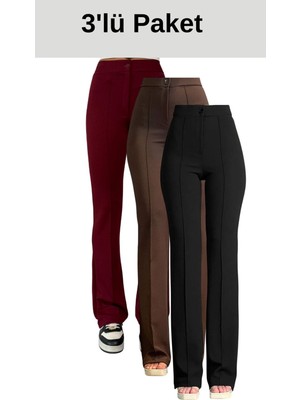 Thiff Krep Kumaş Likralı Kadın Palazzo Pantolon 3'lü Set