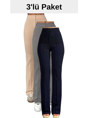 Thiff Krep Kumaş Likralı Kadın Palazzo Pantolon 3'lü Set