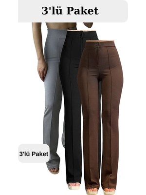 Thiff Krep Kumaş Likralı Kadın Palazzo Pantolon 3'lü Set