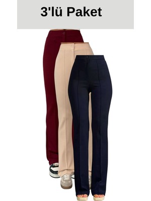 Thiff Krep Kumaş Likralı Kadın Palazzo Pantolon 3'lü Set