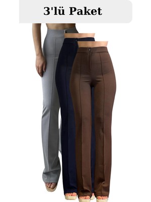 Thiff Krep Kumaş Likralı Kadın Palazzo Pantolon 3'lü Set