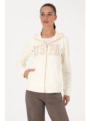 U.S. Polo Assn. Kadın Krem Fermuarlı Kapüşonlu Basic Sweatshirt 50307769-VR256