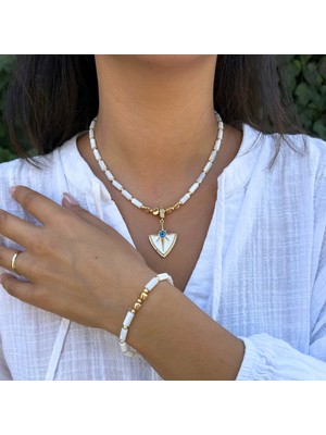 Suerte Accessories El Yapımı Çelik Uçlu Sedef Doğal Taşlı Özel Tasarım Kolye ve Bileklik Ikili Kombin