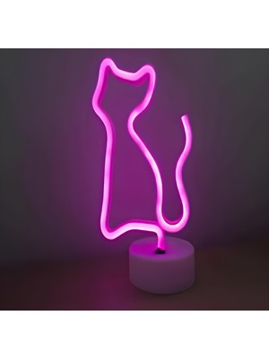 Skygo Neon Işıklı Kedi Lamba Pil ve USB Pembe Işık MZ6200-260