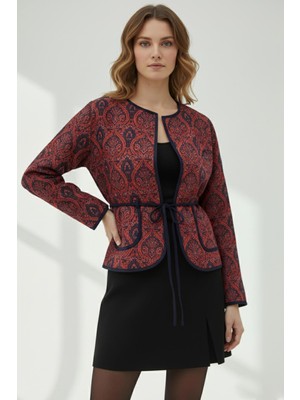 Soul Kadın Desenli Kuşaklı Kısa Ceket