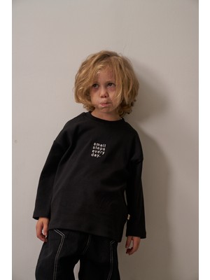 Oh la la Koala For Little Ones Siyah Nakışlı Oversize  Uzun Kollu T-Shirt