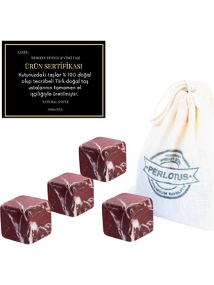 Storemax Elazığ Vişne Mermer Viski Taşı 4 Adet Deri Kılıflı Babalar Günü Hediyesi