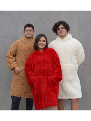 Pabtex Kapüşonlu Peluş Giyilebilir Battaniye – Ultra Yumuşak Oversize