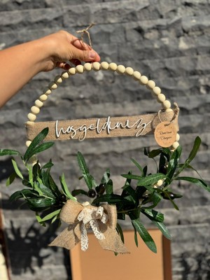 Genel Ahşap Boncuklu Zeytin Dalı Kapı Süsü