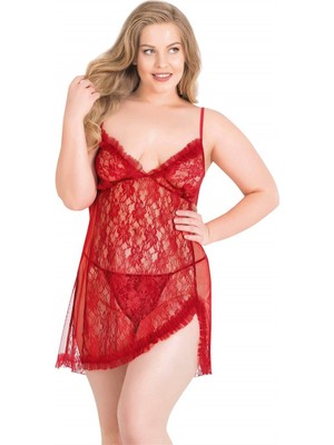 Venüs Shopping Arias Closet Büyük Beden Kırmızı Kısa Tül Gecelik