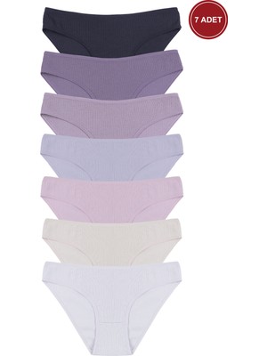 Koza Kadın Külot 7 li Pamuklu Etiket Detaylı Fitilli Ribana