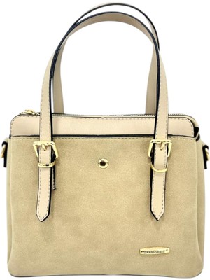 Sanmorris Kadın Uzun Askılı 4 Bölmeli Gold Aksesuarlı Süet Deri Omuz ve El Çantası