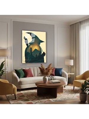 Tablonhazır Dikey Cam Tablo Salon Duvar Tablosu Dikey Cam Lotr Gandalf Yeni Ev Hediyesi Ofis Tablosu