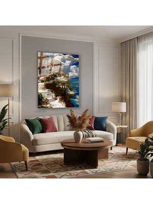 Tablonhazır Dikey Cam Tablo Salon Duvar Tablosu Dikey Cam Cam Antik Sehir Manzara Yeni Ev Hediyesi Ofis Tablosu