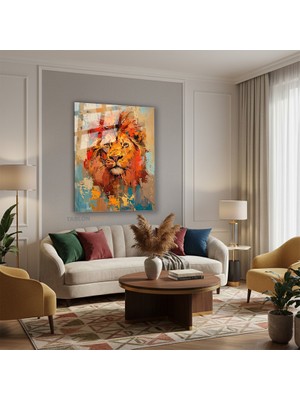 Tablonhazır Dikey Cam Tablo Salon Duvar Tablosu Dikey Cam ASLAN11 Yeni Ev Hediyesi Ofis Tablosu