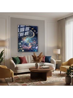 Tablonhazır Dikey Cam Tablo Salon Duvar Tablosu Dikey Cam Galaksi Cizim Yeni Ev Hediyesi Ofis Tablosu