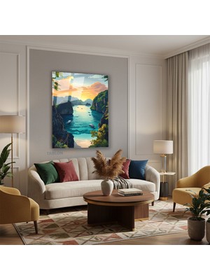 Dikey Cam Tablo Salon Duvar Tablosu Dikey Cam Koy Manzarasi Yeni Ev Hediyesi Ofis Tablosu