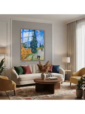 Tablonhazır Dikey Cam Tablo Salon Duvar Tablosu Dikey Cam Vangogh 27 Yeni Ev Hediyesi Ofis Tablosu