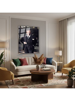 Tablonhazır Dikey Cam Tablo Salon Duvar Tablosu Dikey Cam Renkli Klasik Ataturk Yeni Ev Hediyesi Ofis Tablosu