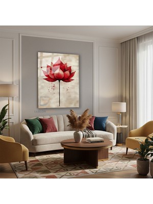 Tablonhazır Dikey Cam Tablo Salon Duvar Tablosu Dikey Cam Kirmizi Cicek Yeni Ev Hediyesi Ofis Tablosu