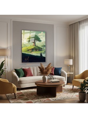 Tablonhazır Dikey Cam Tablo Salon Duvar Tablosu Dikey Cam Lotr 1 Shire Yeni Ev Hediyesi Ofis Tablosu