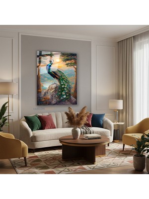 Tablonhazır Dikey Cam Tablo Salon Duvar Tablosu Dikey Cam Tavuskusu Gunes Yeni Ev Hediyesi Ofis Tablosu