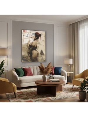 Tablonhazır Dikey Cam Tablo Salon Duvar Tablosu Dikey Cam Japon Kiz Yeni Ev Hediyesi Ofis Tablosu