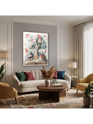 Tablonhazır Dikey Cam Tablo Salon Duvar Tablosu Dikey Cam Kitap Dünyasi Yeni Ev Hediyesi Ofis Tablosu