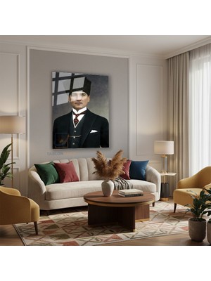 Tablonhazır Dikey Cam Tablo Salon Duvar Tablosu Dikey Cam Cam Ata 009 Yeni Ev Hediyesi Ofis Tablosu