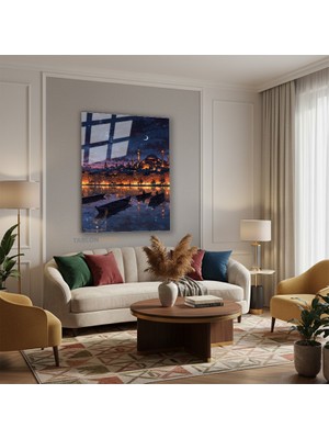 Dikey Cam Tablo Salon Duvar Tablosu Dikey Cam Ayasofya Gece Ay Yeni Ev Hediyesi Ofis Tablosu