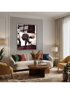 Tablonhazır Dikey Cam Tablo Salon Duvar Tablosu Dikey Cam Kanvas Atatürk 00031 Yeni Ev Hediyesi Ofis Tablosu