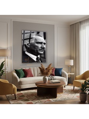 Tablonhazır Dikey Cam Tablo Salon Duvar Tablosu Dikey Cam Yandan Sb Portre Ataturk Yeni Ev Hediyesi Ofis Tablosu