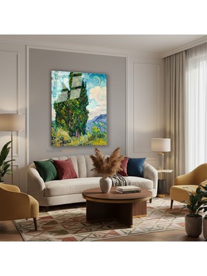 Tablonhazır Dikey Cam Tablo Salon Duvar Tablosu Dikey Cam Vangogh 51 Yeni Ev Hediyesi Ofis Tablosu