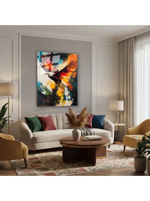 Tablonhazır Dikey Cam Tablo Salon Duvar Tablosu Dikey Cam Kartal Firca Darbesi Yeni Ev Hediyesi Ofis Tablosu