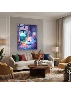Tablonhazır Dikey Cam Tablo Salon Duvar Tablosu Dikey Cam Uykucu Bulut Yeni Ev Hediyesi Ofis Tablosu