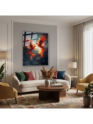 Tablonhazır Dikey Cam Tablo Salon Duvar Tablosu Dikey Cam Iki Anka Kusu Yeni Ev Hediyesi Ofis Tablosu