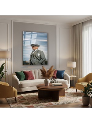 Tablonhazır Dikey Cam Tablo Salon Duvar Tablosu Dikey Cam Atatürk 24 Yeni Ev Hediyesi Ofis Tablosu