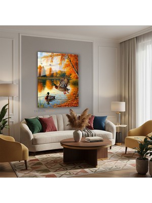 Dikey Cam Tablo Salon Duvar Tablosu Dikey Cam Goldeki Ordekler Yeni Ev Hediyesi Ofis Tablosu