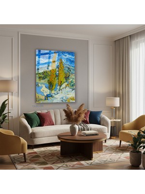 Tablonhazır Dikey Cam Tablo Salon Duvar Tablosu Dikey Cam Vangogh 73 Yeni Ev Hediyesi Ofis Tablosu