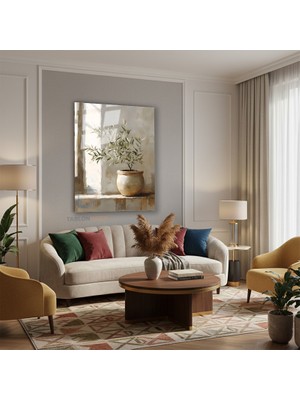 Tablonhazır Dikey Cam Tablo Salon Duvar Tablosu Dikey Cam Günes Yansiyan Vazo Yeni Ev Hediyesi Ofis Tablosu