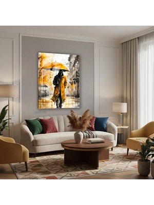 Tablonhazır Dikey Cam Tablo Salon Duvar Tablosu Dikey Cam Sarışemsiye Yeni Ev Hediyesi Ofis Tablosu