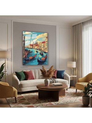 Tablonhazır Dikey Cam Tablo Salon Duvar Tablosu Dikey Cam Venedik Soyut Yeni Ev Hediyesi Ofis Tablosu