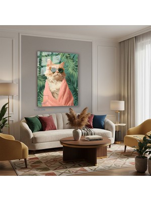 Tablonhazır Dikey Cam Tablo Salon Duvar Tablosu Dikey Cam Gozluklu Kedi Karizmatik Yeni Ev Hediyesi Ofis Tablosu