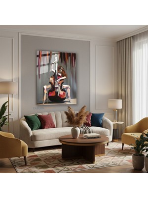 Tablonhazır Dikey Cam Tablo Salon Duvar Tablosu Dikey Cam Cello Kadin Yeni Ev Hediyesi Ofis Tablosu