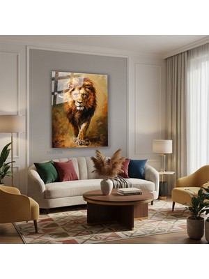 Tablonhazır Dikey Cam Tablo Salon Duvar Tablosu Dikey Cam Aslan1 Yeni Ev Hediyesi Ofis Tablosu