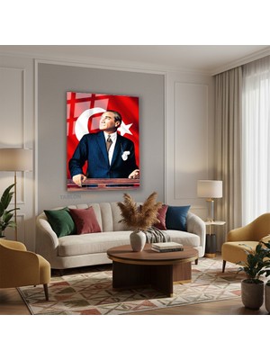 Tablonhazır Dikey Cam Tablo Salon Duvar Tablosu Dikey Cam Cam Ata 016 Yeni Ev Hediyesi Ofis Tablosu