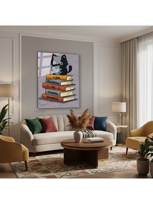 Tablonhazır Dikey Cam Tablo Salon Duvar Tablosu Dikey Cam Kedikücük Yeni Ev Hediyesi Ofis Tablosu