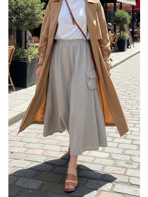 Ceremony Parçalı Yanı Tek Zımbal Detay Cepli Dubai Etek 5645 Bej