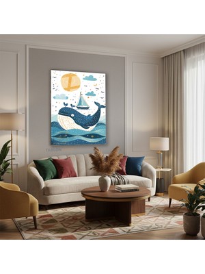 Tablonhazır Dikey Cam Tablo Salon Duvar Tablosu Dikey Cam Tatli Balina Yeni Ev Hediyesi Ofis Tablosu